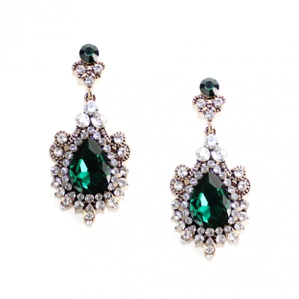Aurora Princess Emerald Crystal Elegant Earrings